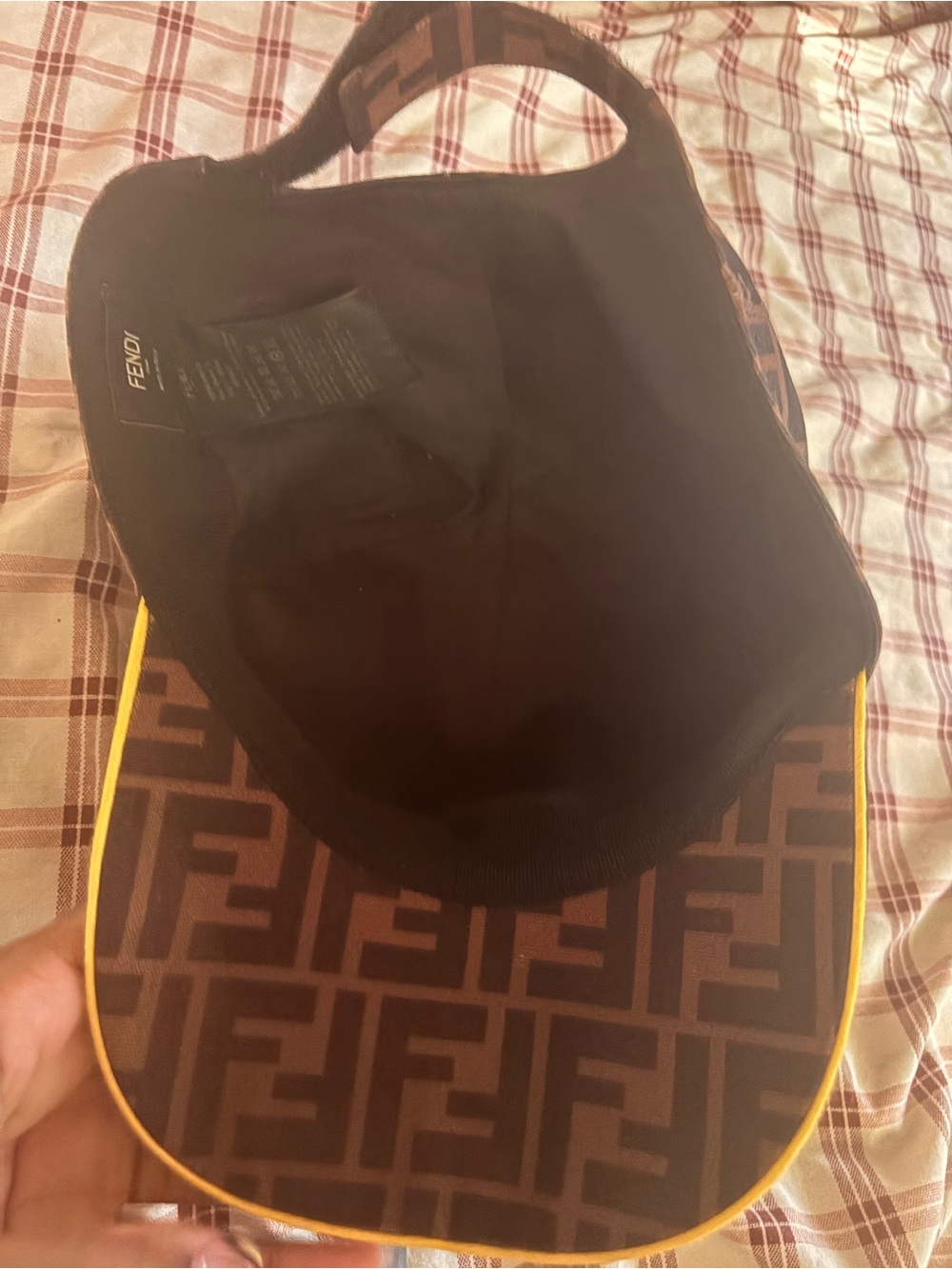 Fendi Brown Monogram Baseball Cap with Yellow Trim NEVER WORN